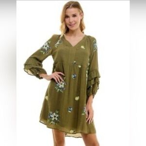 Floral Olive Green boho Dress